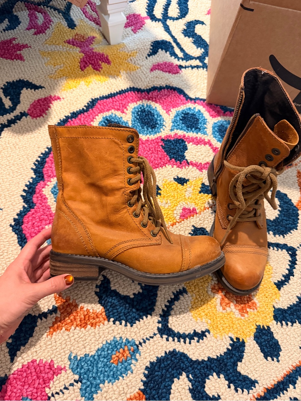 Steve Madden Cognac Lace-Up Leather Combat Boots - Picture 5 of 6